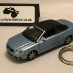 AUDI A4 CONVERTIBLE ROOF UP KEYRING / KEYCHAIN 1/72 SCALE ICE BLUE