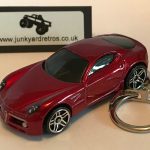 ALFA ROMEO 8C COMPETIZIONE KEYRING / KEYCHAIN METALLIC RED 1/56 SCALE