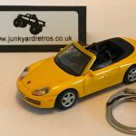 PORSCHE 911 996 SERIES CONVERTIBLE ROOF DOWN KEYRING / KEYCHAIN 1/72 SCALE YELLOW