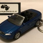 AUDI A4 CONVERTIBLE ROOF DOWN KEYRING / KEYCHAIN 1/56 SCALE BLUE