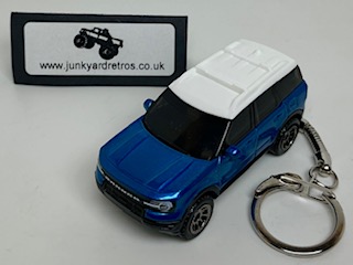 FORD BRONCO SPORT 2022 MB KEYRING / KEYCHAIN 1/56 SCALE BLUE & WHITE