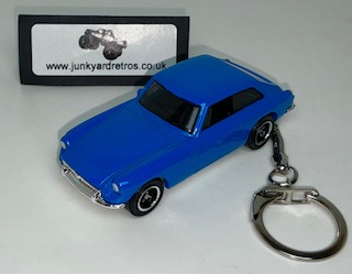 MG MGB GT 1971 COUPE CLASSIC KEYRING / KEYCHAIN 1/56 SCALE ROYAL BLUE