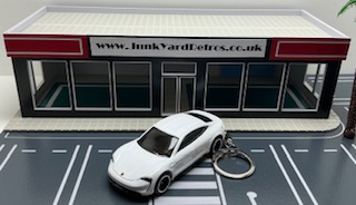 PORSCHE TAYCAN TURBO S KEYRING / KEYCHAIN 1/56 SCALE WHITE